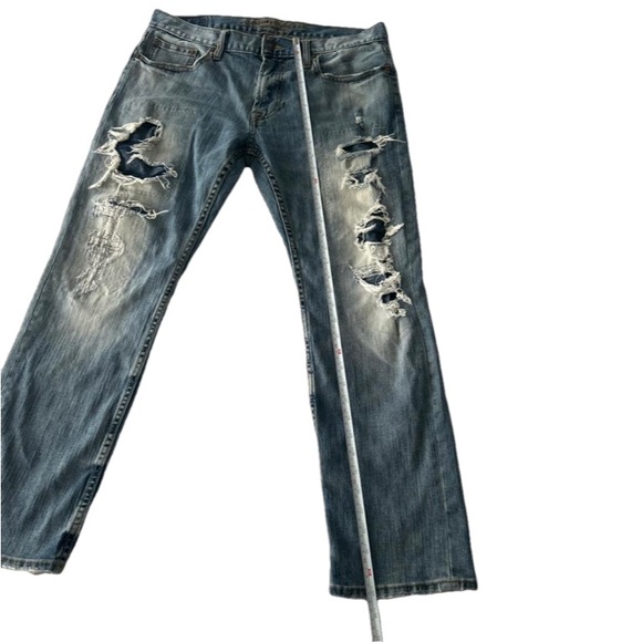 🌻4/$20 AEO Men’s Slim Straight Patch Distressed Jeans Size 33x30 - Picture 3 of 15